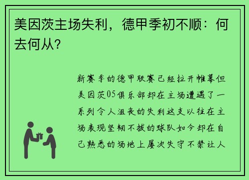 美因茨主场失利，德甲季初不顺：何去何从？