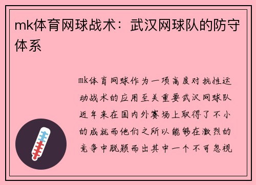 mk体育网球战术：武汉网球队的防守体系